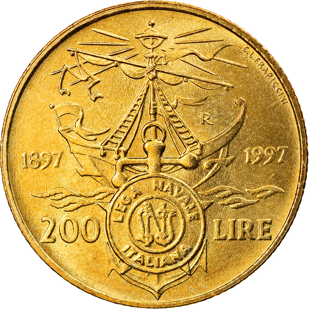 Coin, Italy, 200 Lire, 1997, Rome, MS(64), Aluminum-Bronze, KM:186
