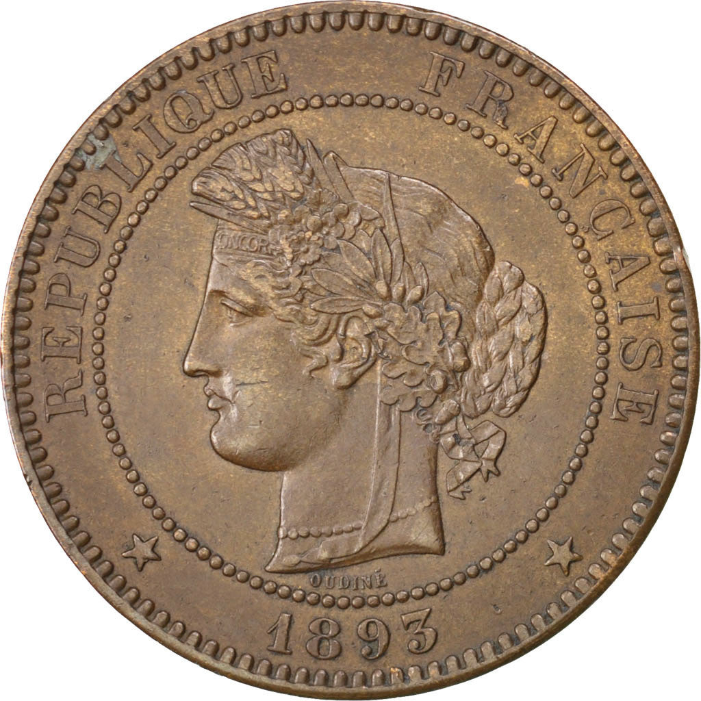 FRANCE, Cérès, 10 Centimes, 1893, Paris, KM #815.1, EF(40-45), Bronze, Gadoury #