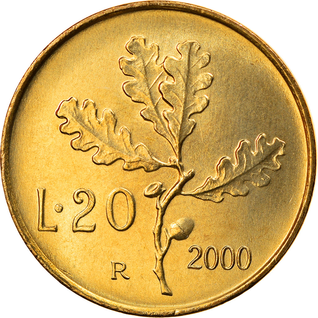 Coin, Italy, 20 Lire, 2000, Rome, MS(64), Aluminum-Bronze, KM:97.2