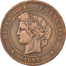 FRANCE, Cérès, 10 Centimes, 1893, Paris, KM #815.1, VF(20-25), Bronze, Gadoury #