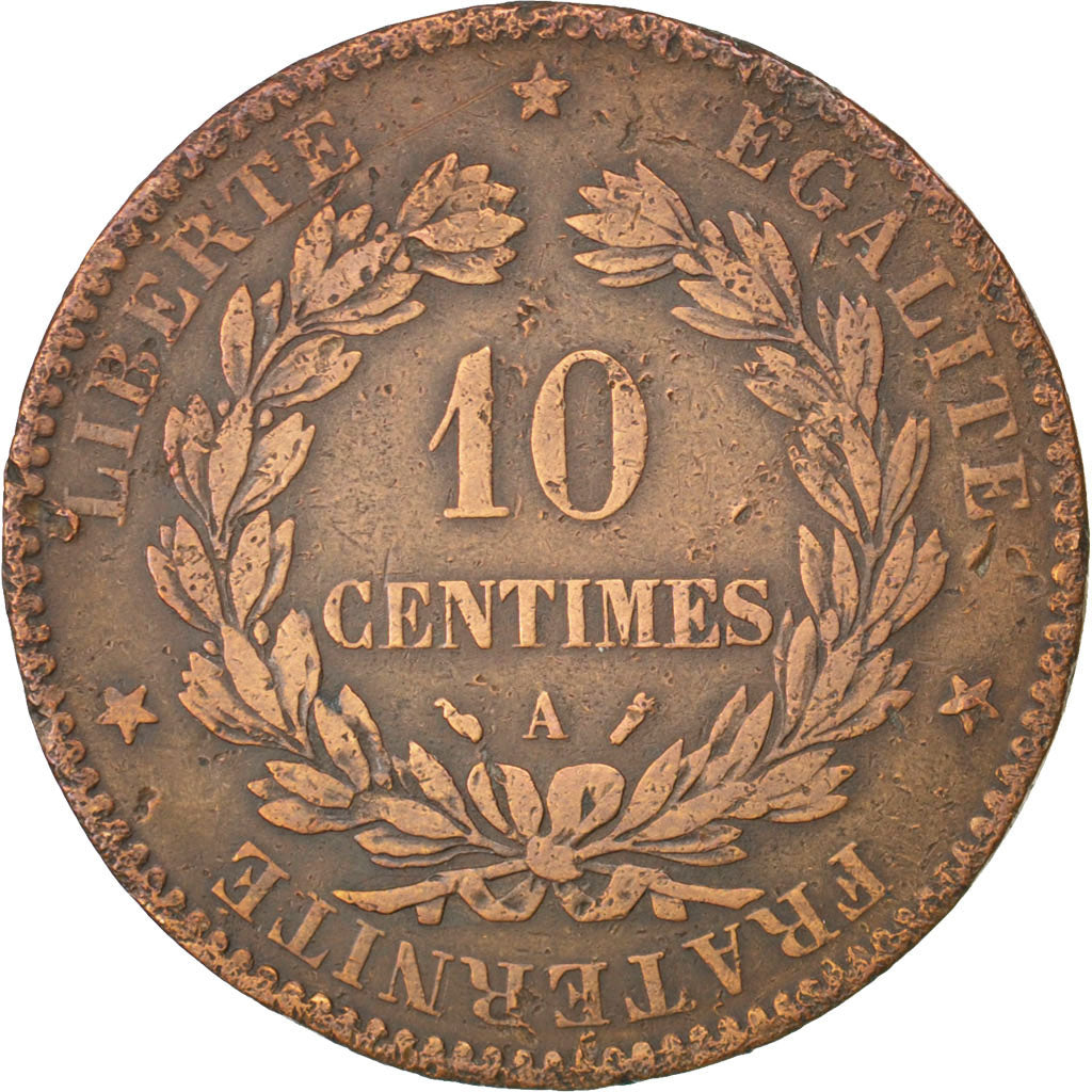 FRANCE, Cérès, 10 Centimes, 1893, Paris, KM #815.1, VF(20-25), Bronze, Gadoury #