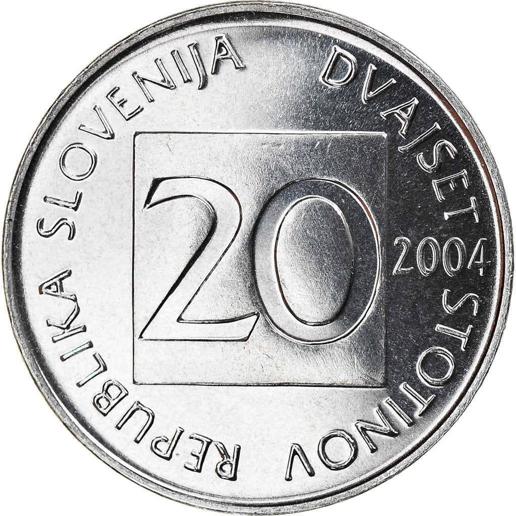 Coin, Slovenia, 20 Stotinov, 2004, MS(65-70), Aluminum, KM:8