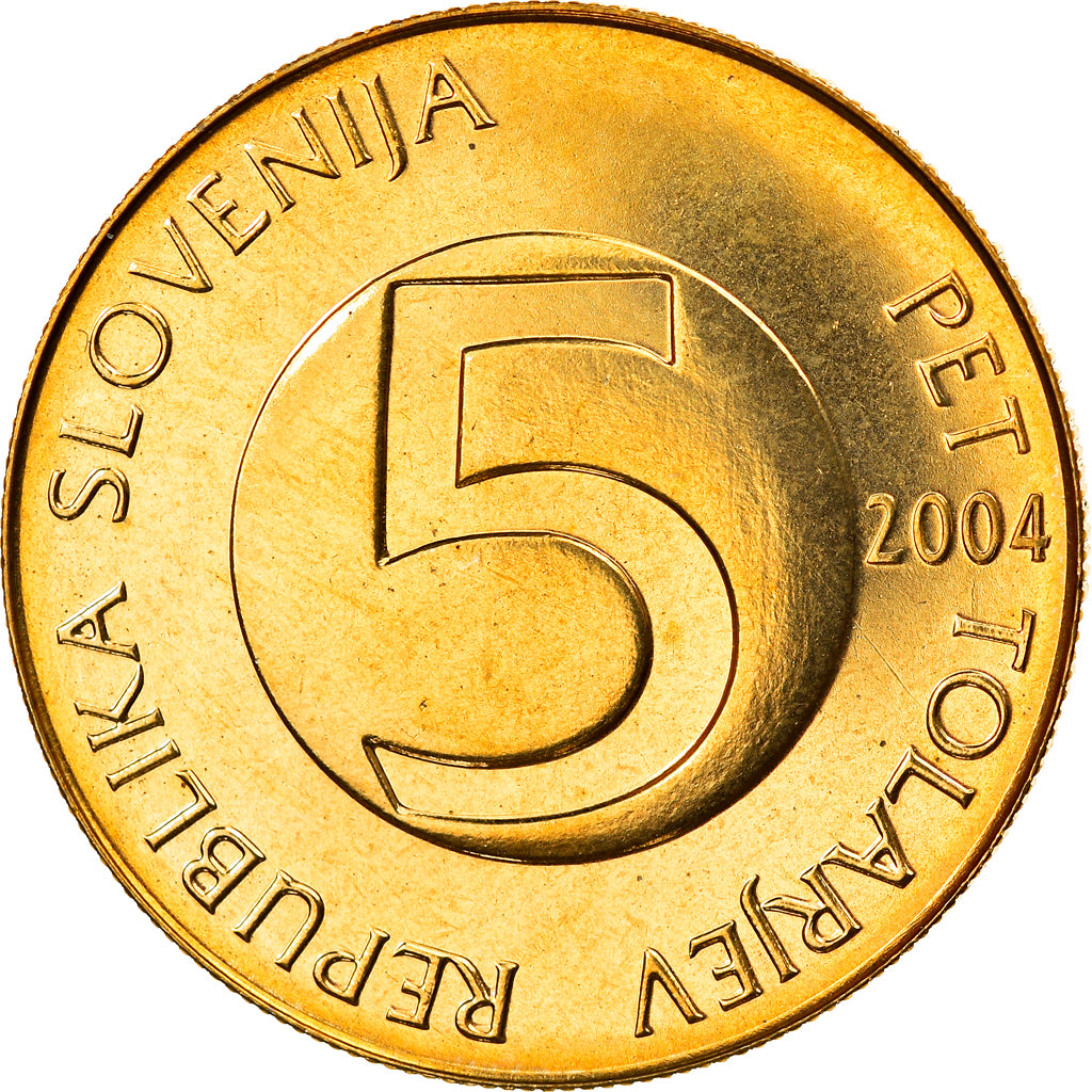 Coin, Slovenia, 5 Tolarjev, 2004, MS(65-70), Nickel-brass, KM:6