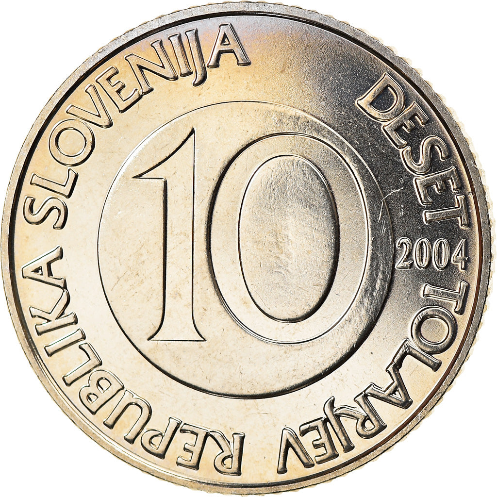 Coin, Slovenia, 10 Tolarjev, 2004, MS(65-70), Copper-nickel, KM:41