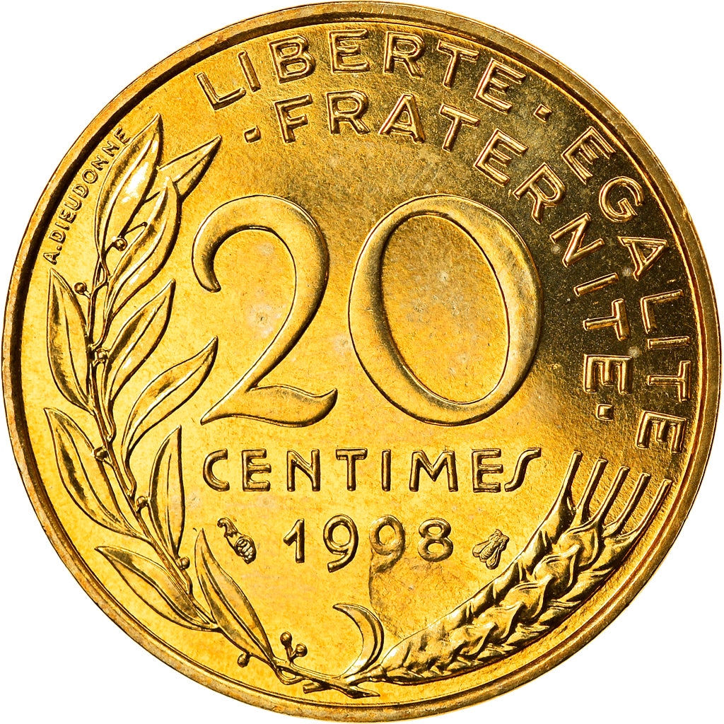 Moneta, Francia, Marianne, 20 Centimes, 1998, Paris, FDC, Alluminio-bronzo