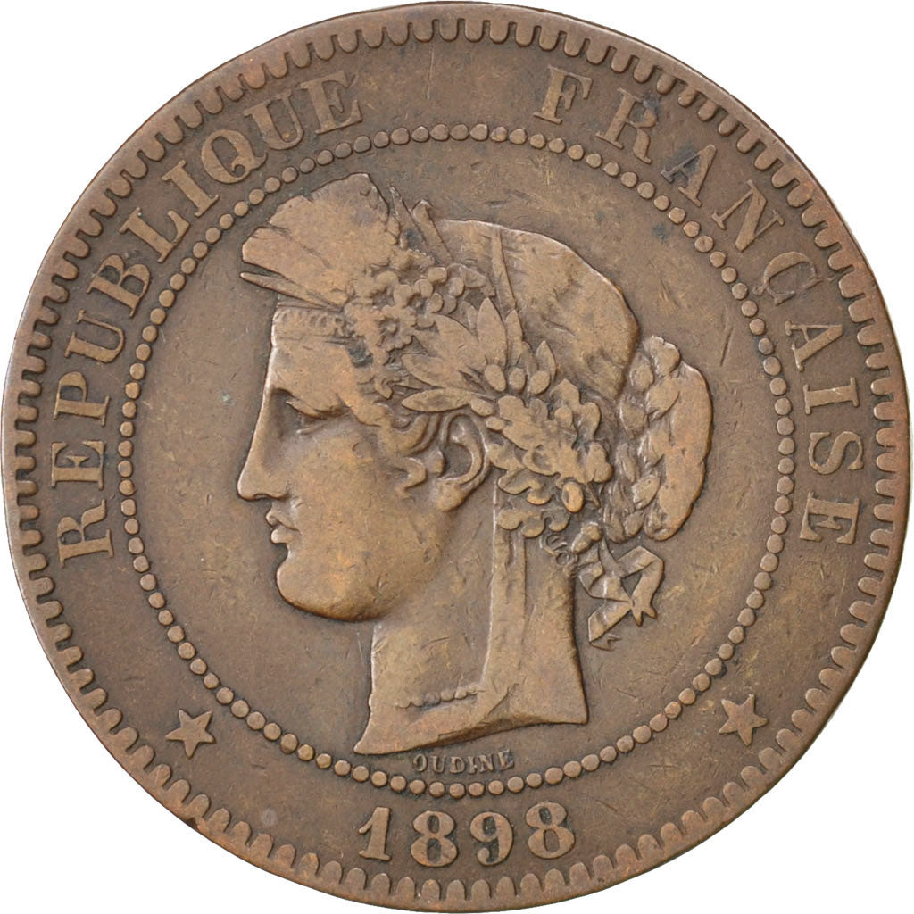 FRANCE, Cérès, 10 Centimes, 1898, Paris, KM #815.1, VF(20-25), Bronze, Gadoury #