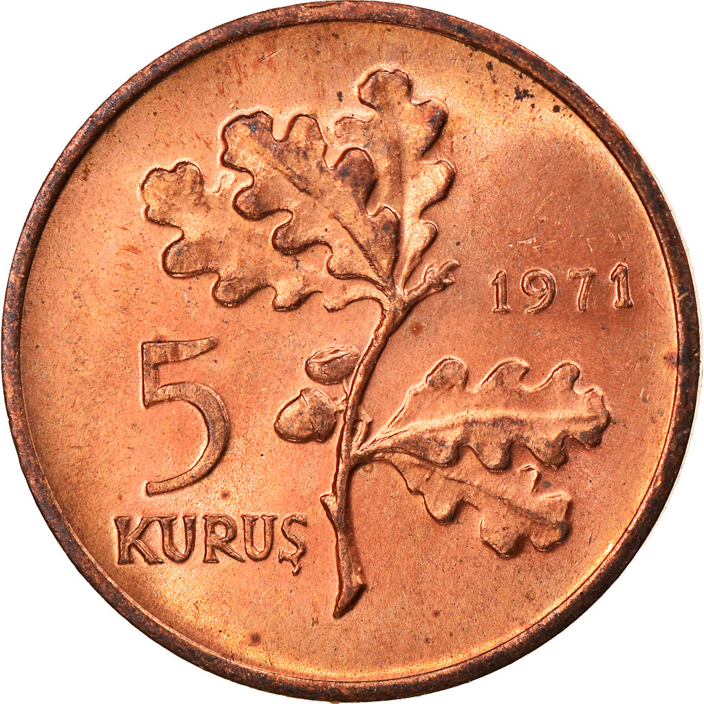 Coin, Turkey, 5 Kurus, 1971, AU(50-53), Bronze, KM:890.2