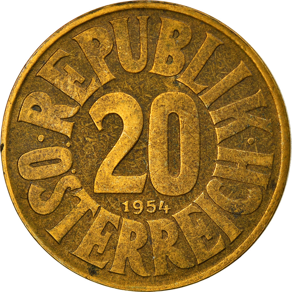 Coin, Austria, 20 Groschen, 1954, EF(40-45), Aluminum-Bronze, KM:2877