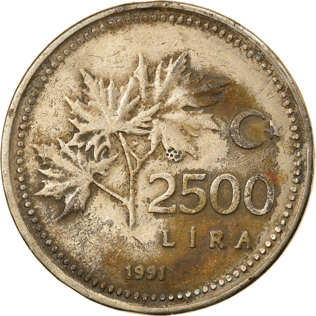 Munten, Turkije, 2500 Lira, 1991, FR, Nickel-Bronze, KM:1015