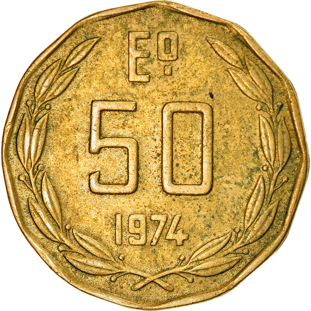 Coin, Chile, 50 Escudos, 1974, EF(40-45), Nickel-brass, KM:201