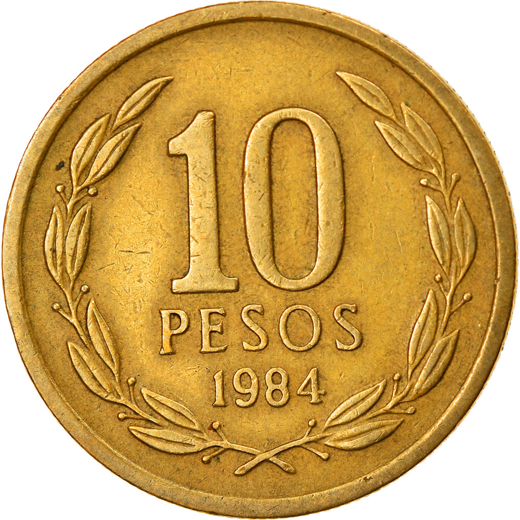 Moneda, Chile, 10 Pesos, 1984, Santiago, MBC, Aluminio - bronce, KM:218.1