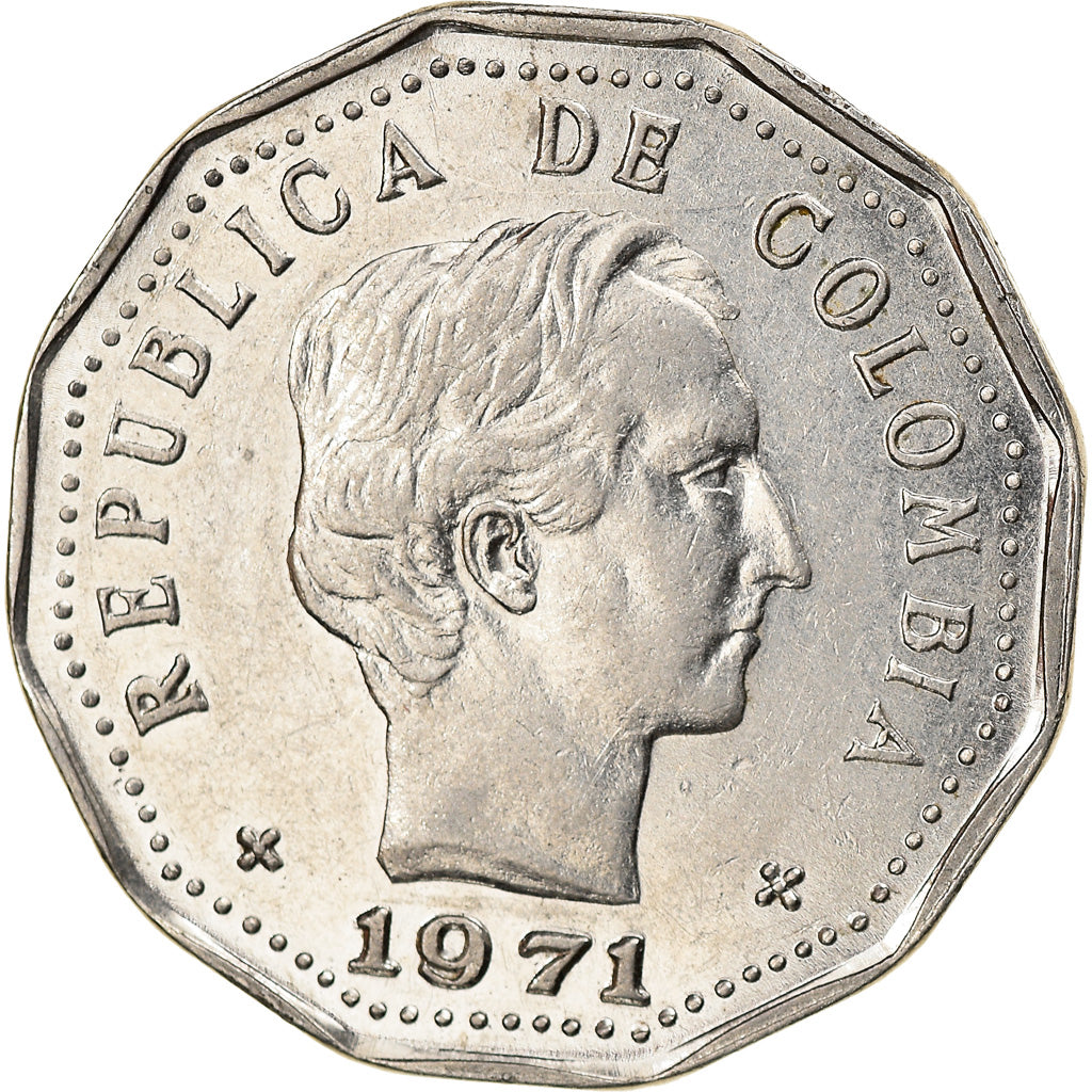 Coin, Colombia, 50 Centavos, 1971, EF(40-45), Nickel Clad Steel, KM:244.1