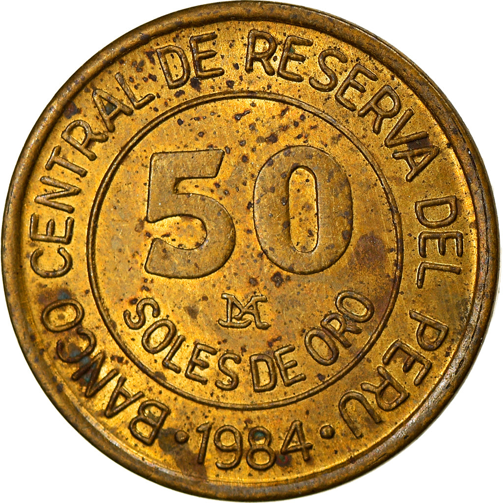Moneda, Perú, 50 Soles, 1984, MBC, Latón, KM:297