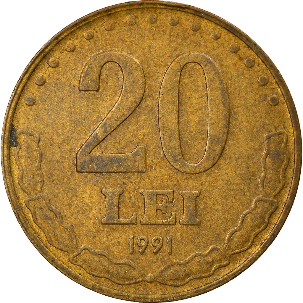 Coin, Romania, 20 Lei, 1991, EF(40-45), Brass Clad Steel, KM:109