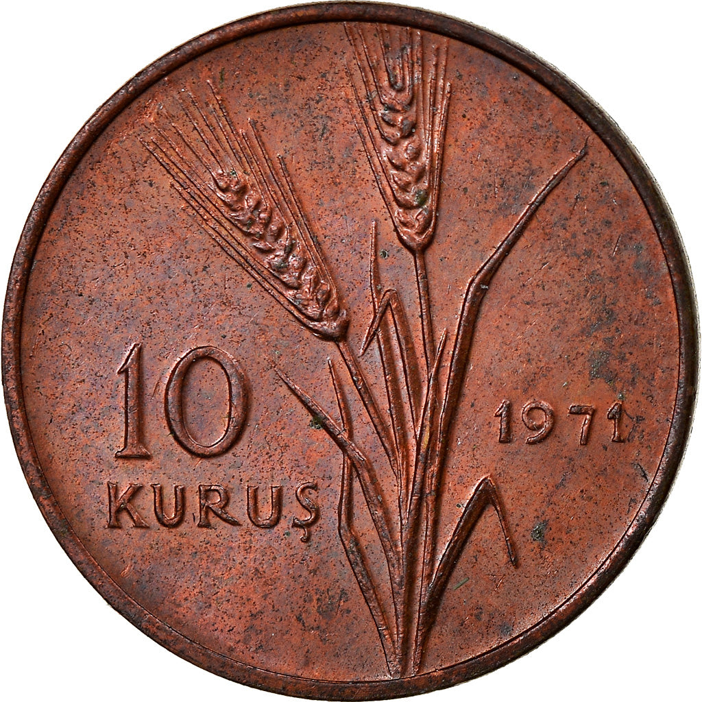 Moneta, Turchia, 10 Kurus, 1971, BB, Bronzo, KM:898.1