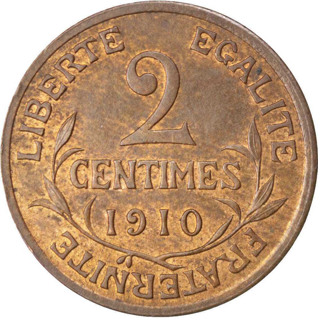 FRANCE, Dupuis, 2 Centimes, 1910, Paris, KM #841, AU(50-53), Bronze, 20.2,...