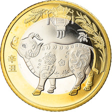Coin, China, Année du Buffle, Buffle, 10 Yüan, 2021, MS(63), Bi-Metallic
