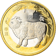 Coin, China, Année du Buffle, Buffle, 10 Yüan, 2021, MS(63), Bi-Metallic