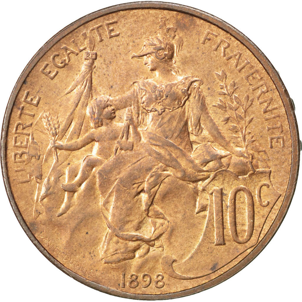 FRANCE, Dupuis, 10 Centimes, 1898, Paris, KM #843, MS(60-62), Bronze, 30,...