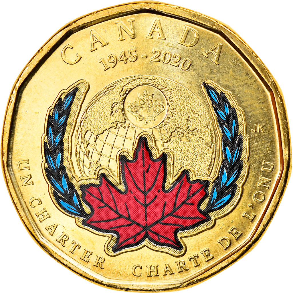 Coin, Canada, Chartre de l'ONU, Dollar, 2020, Colorized, MS(63), Brass plated