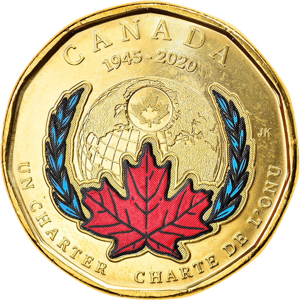Coin, Canada, Chartre de l'ONU, Dollar, 2020, Colorized, MS(63), Brass plated