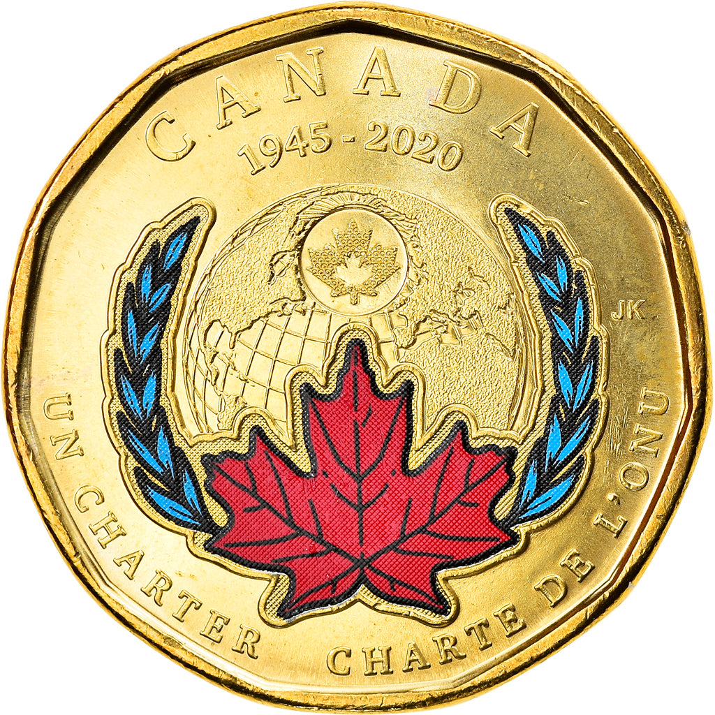 Coin, Canada, Chartre de l'ONU, Dollar, 2020, Colorized, MS(63), Brass plated