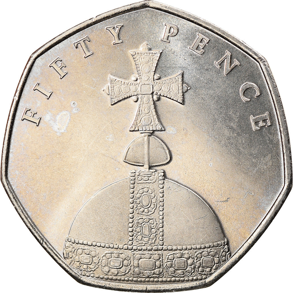 Moeda, Ilha de Man, The Coronation Orb, 50 Pence, 2018, MS(63), Cuproníquel