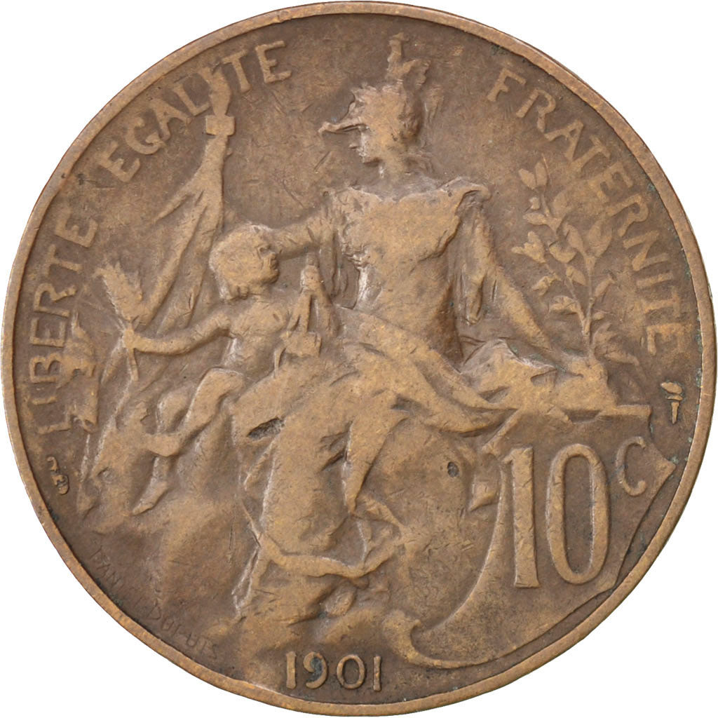 FRANCE, Dupuis, 10 Centimes, 1901, Paris, KM #843, VF(20-25), Bronze, 30,...