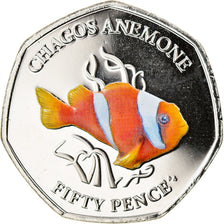 Moneta, British Indian Ocean, Poisson-clown, 50 Pence, 2021, FDC, Rame-nichel