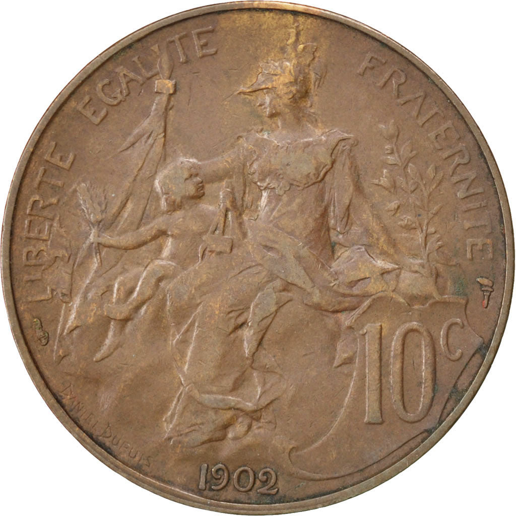 FRANCE, Dupuis, 10 Centimes, 1902, Paris, KM #843, EF(40-45), Bronze, 30,...
