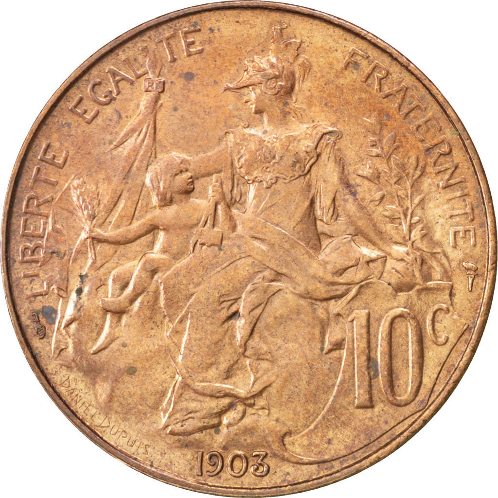 FRANCE, Dupuis, 10 Centimes, 1903, Paris, KM #843, AU(50-53), Bronze, 30,...