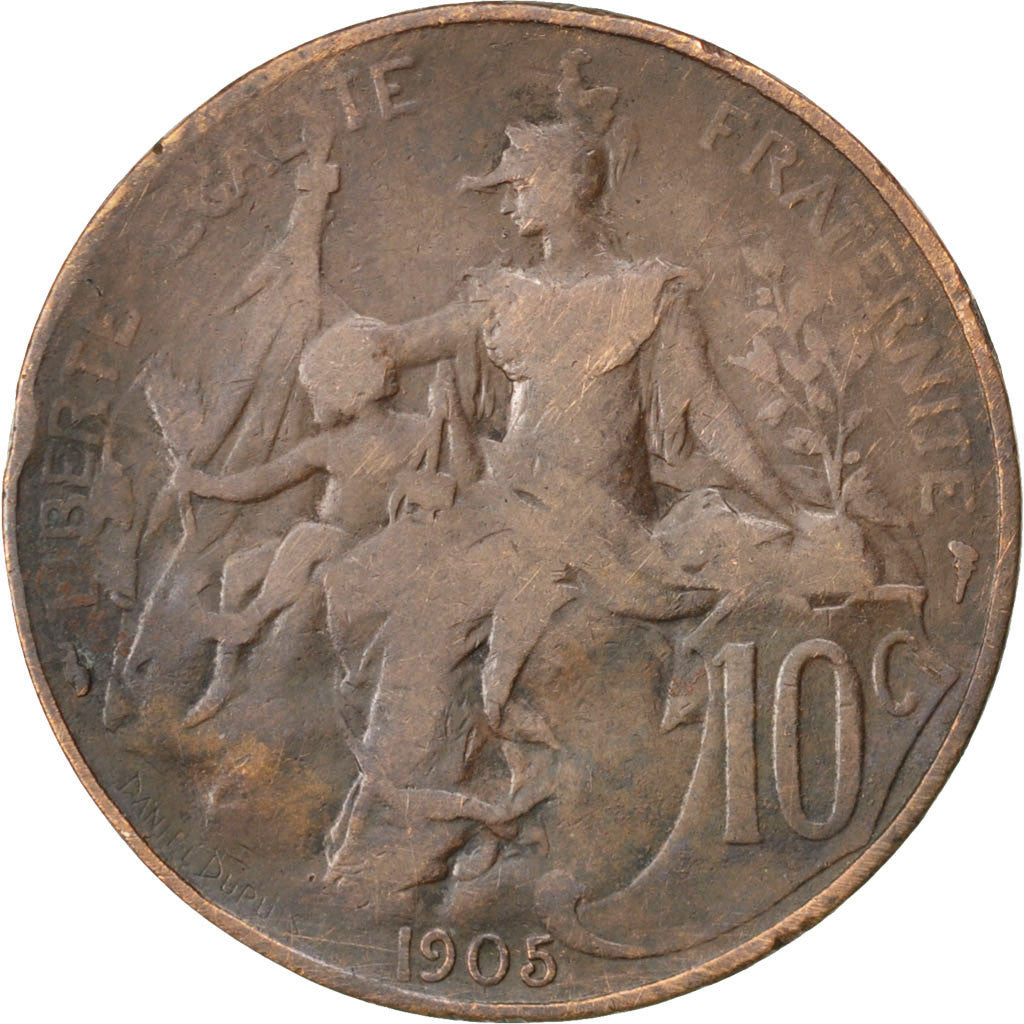 FRANCE, Dupuis, 10 Centimes, 1905, Paris, KM #843, F(12-15), Bronze, 30,...