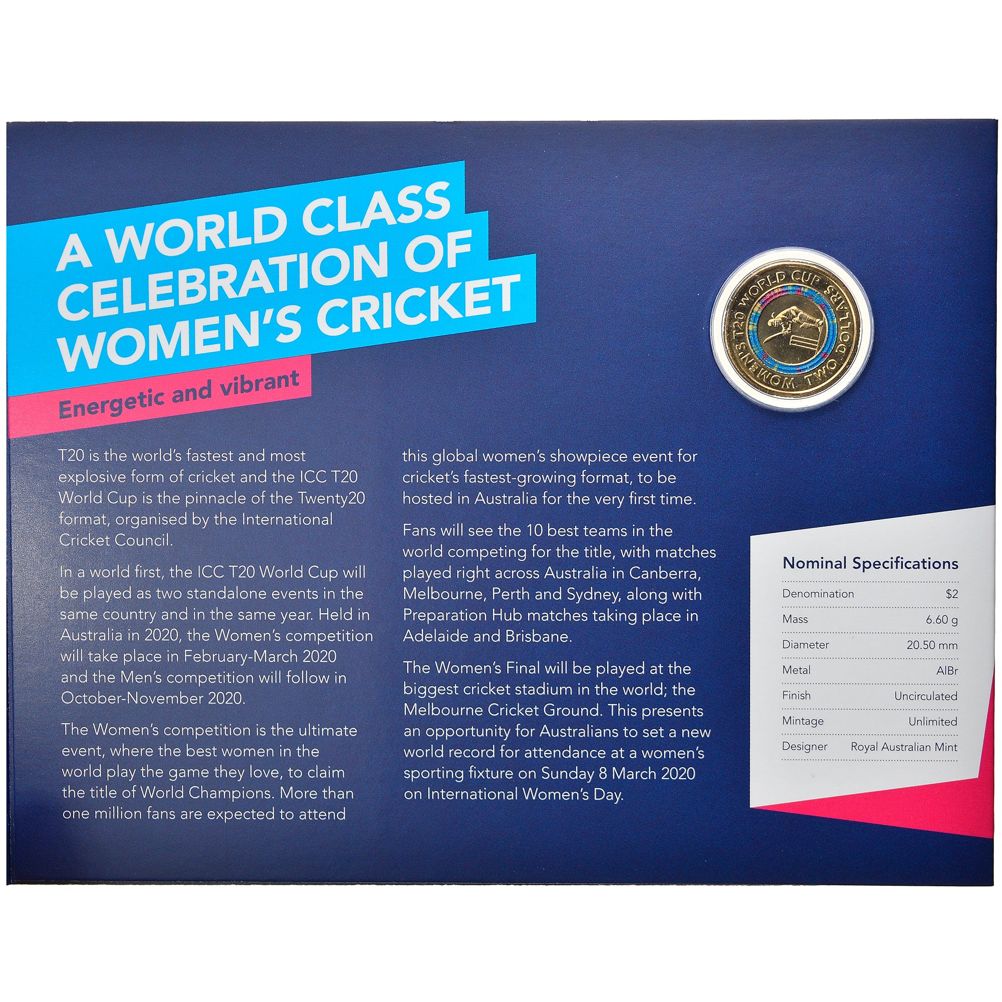 Münze, Australien, ICC Women's T20 World Cup, 2 Dollars, 2020, STGL