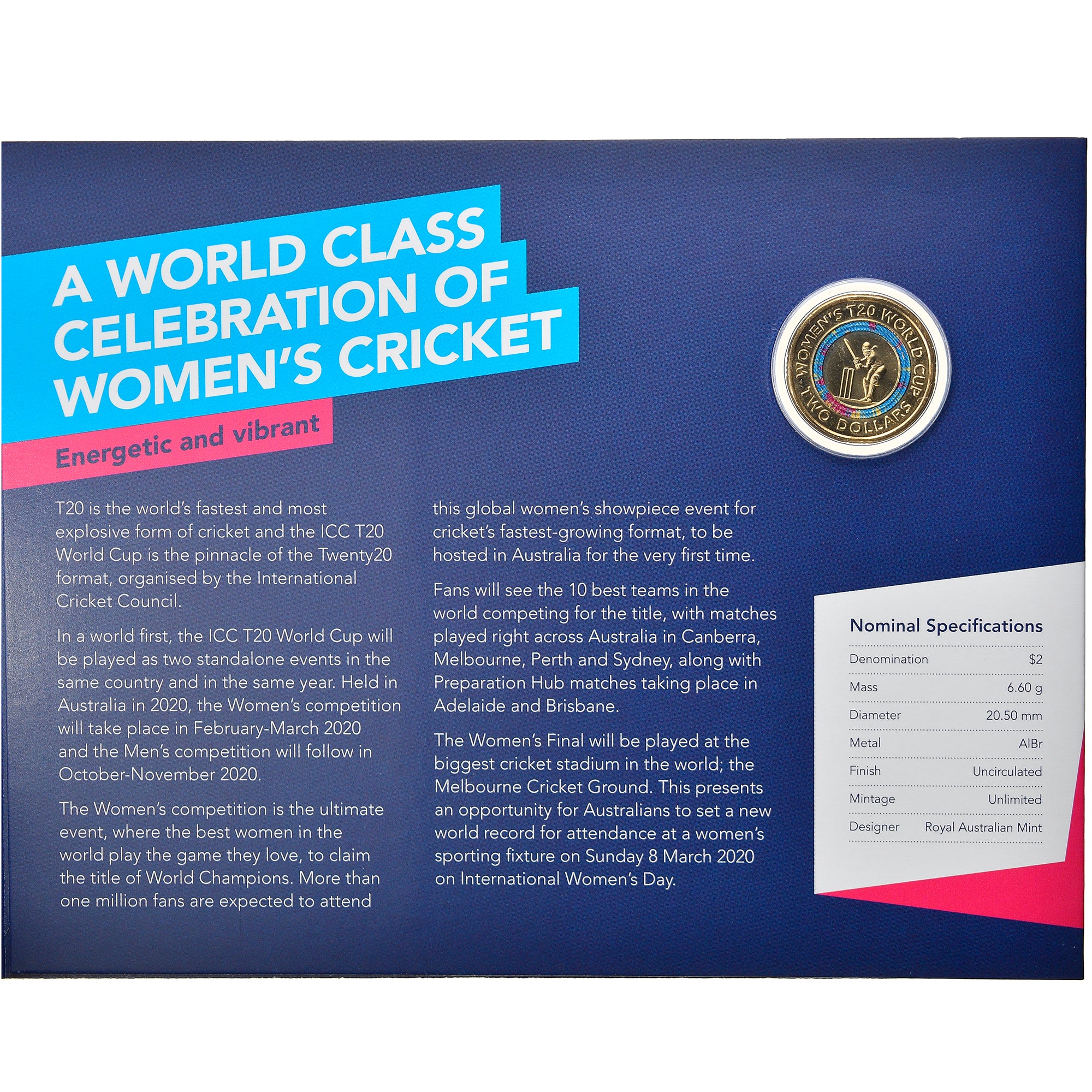 Münze, Australien, ICC Women's T20 World Cup, 2 Dollars, 2020, STGL