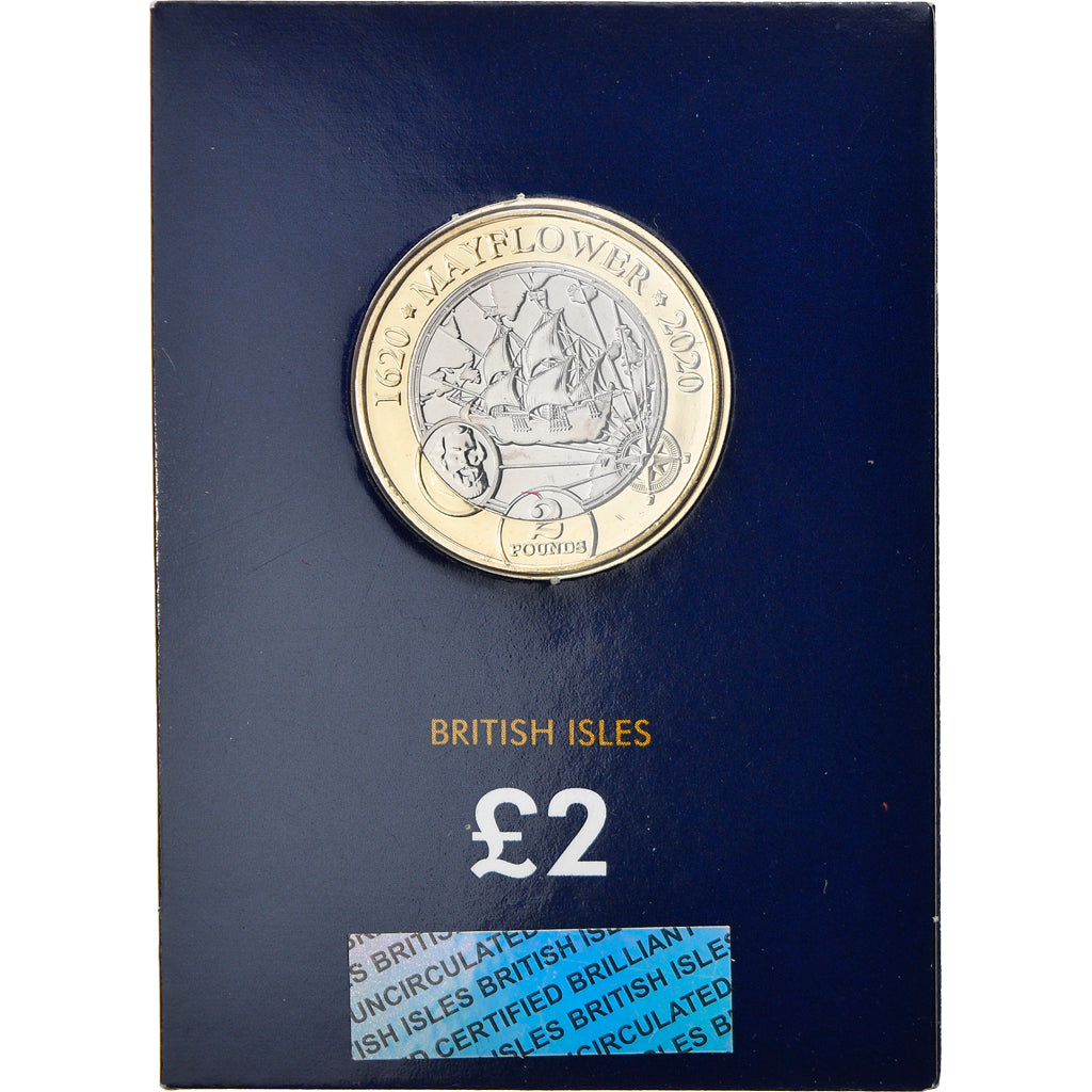 Monnaie, Isle of Man, Mayflower, 2 Pounds, 2020, FDC, Bi-Metallic