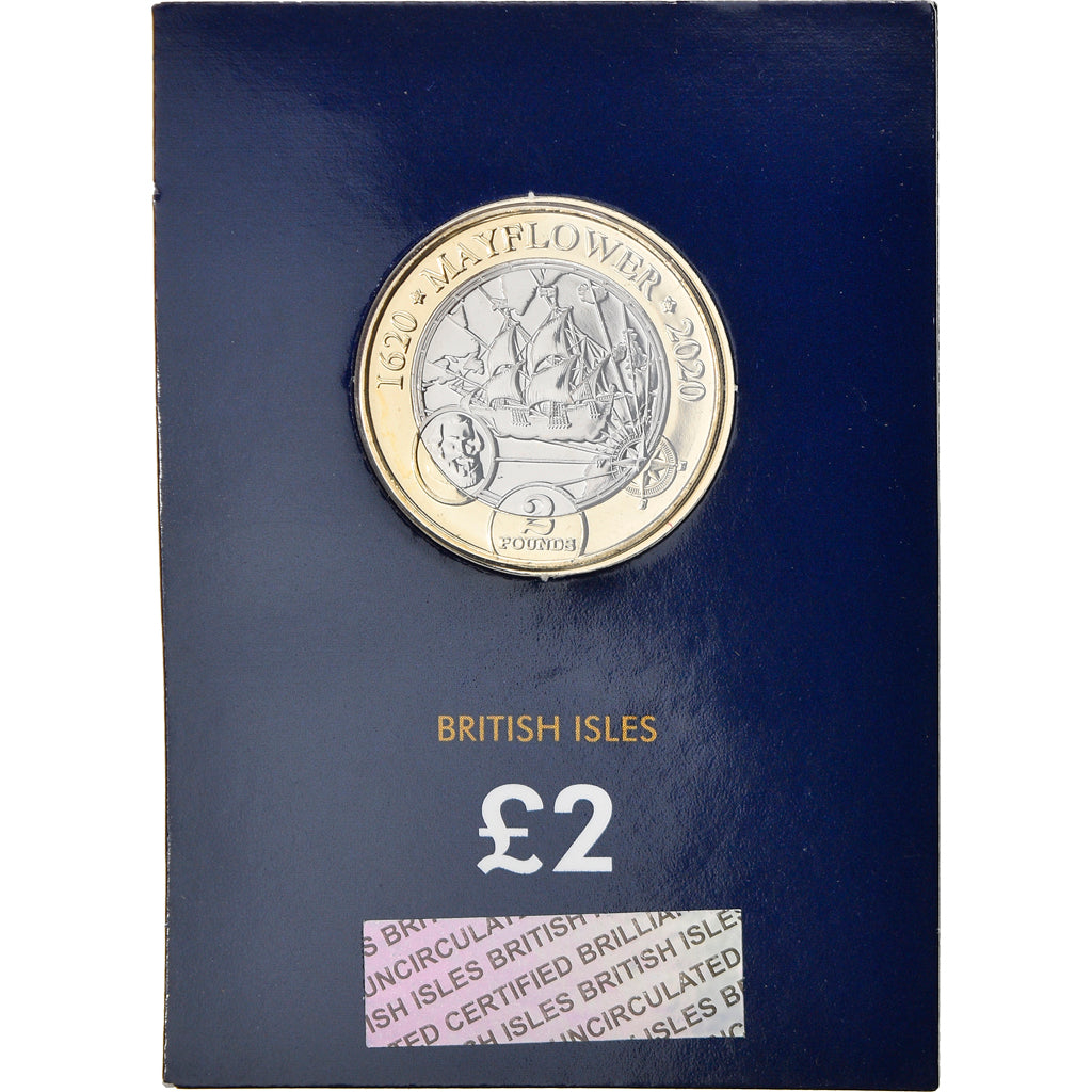 Coin, Isle of Man, Mayflower, 2 Pounds, 2020, MS(65-70), Bi-Metallic