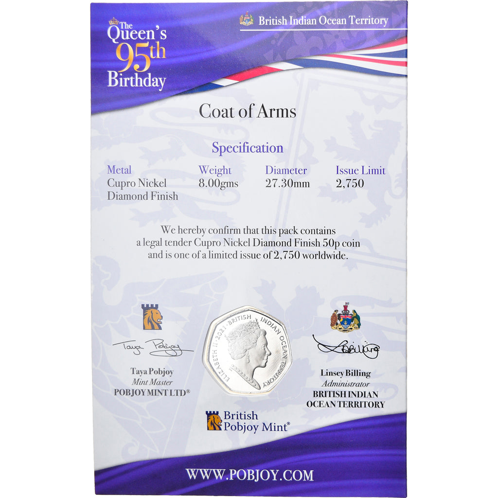 Coin, British Indian Ocean, The Queen's 95th Birthday, 50 Pence, 2021