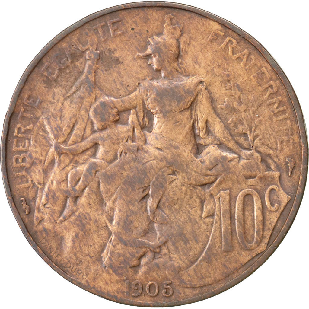 FRANCE, Dupuis, 10 Centimes, 1905, Paris, KM #843, VF(20-25), Bronze, 30,...