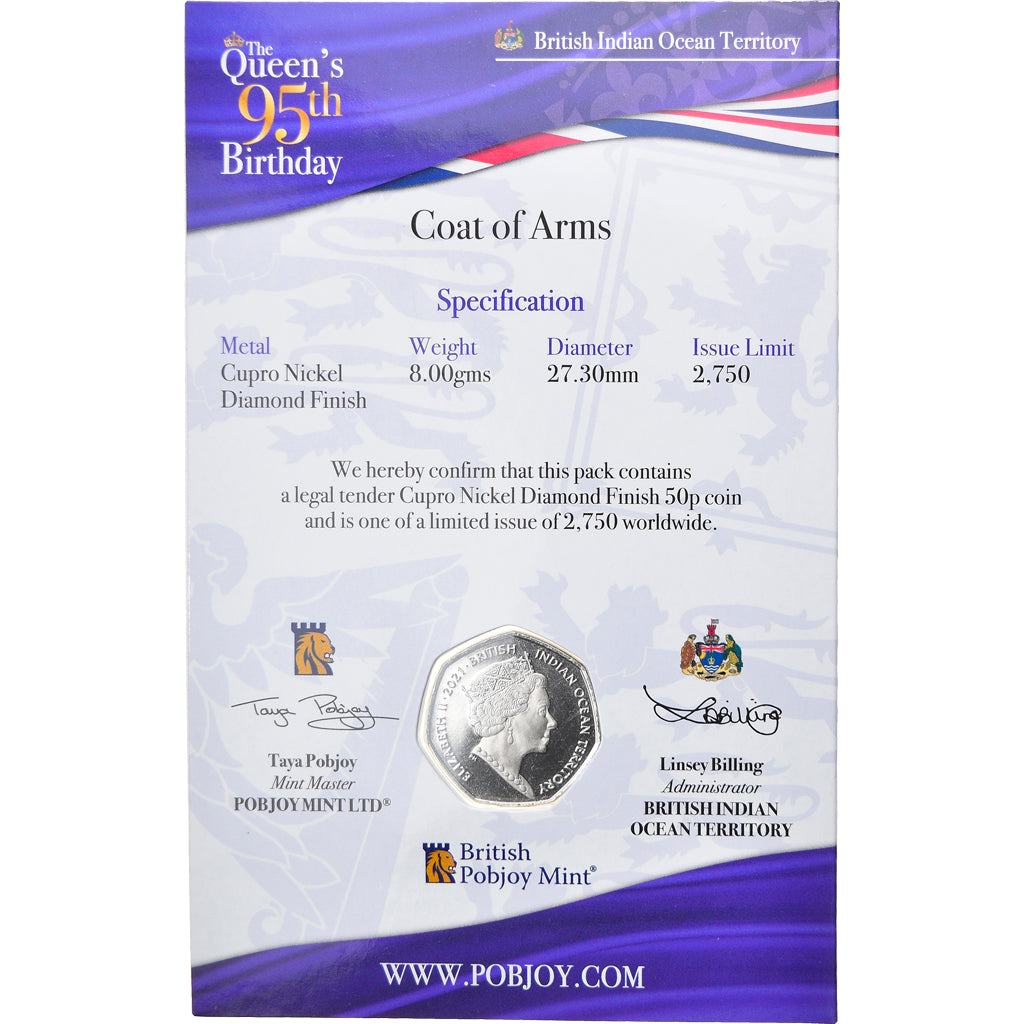 Monnaie, Océan Indien Britannique, The Queen's 95th Birthday, 50 Pence, 2021
