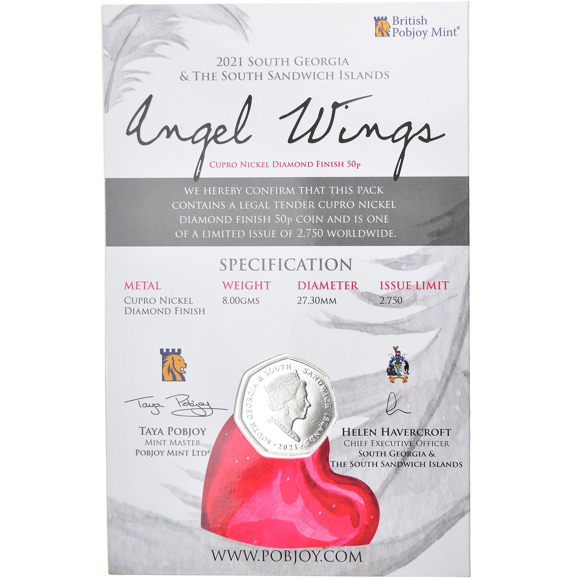 Moneda, Islas Georgias del Sur y Sandwich del Sur, Angel Wings, 50 Pence, 2021