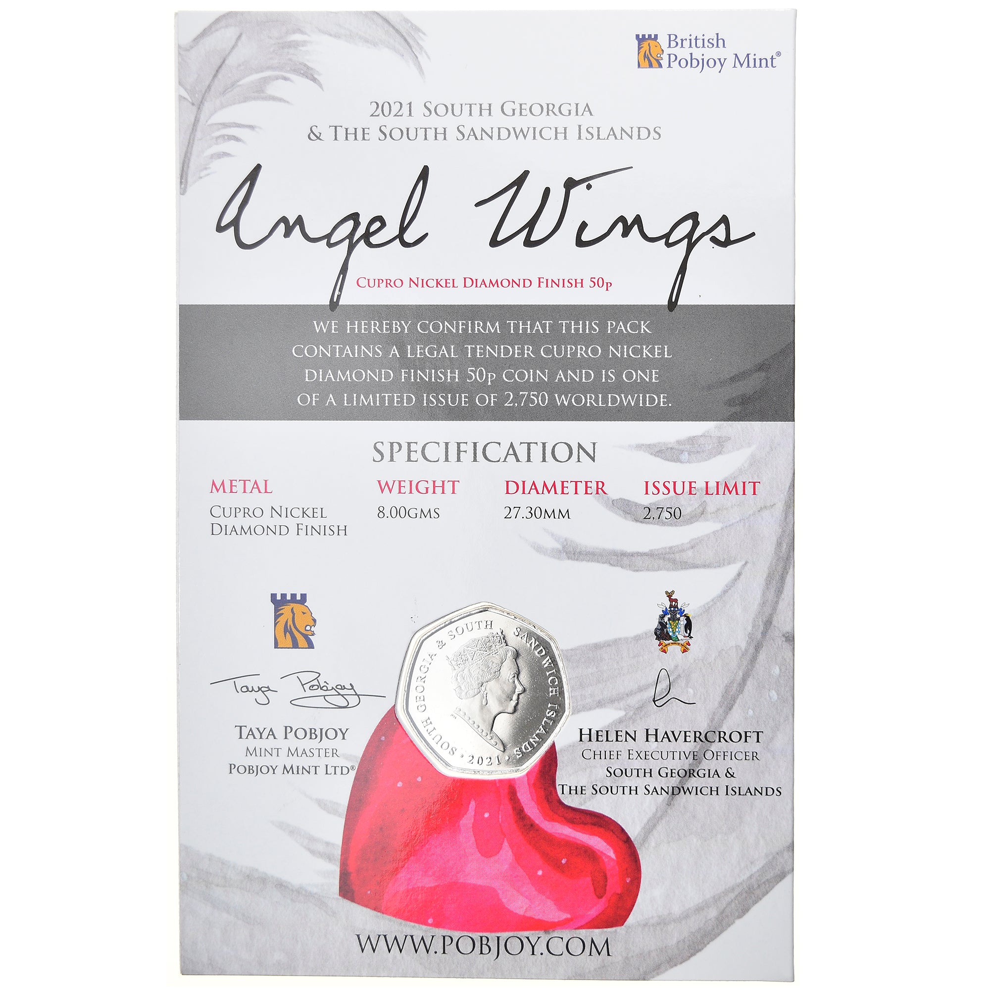 Coin, South Georgia and the South Sandwich Islands, Angel Wings, 50 Pence, 2021