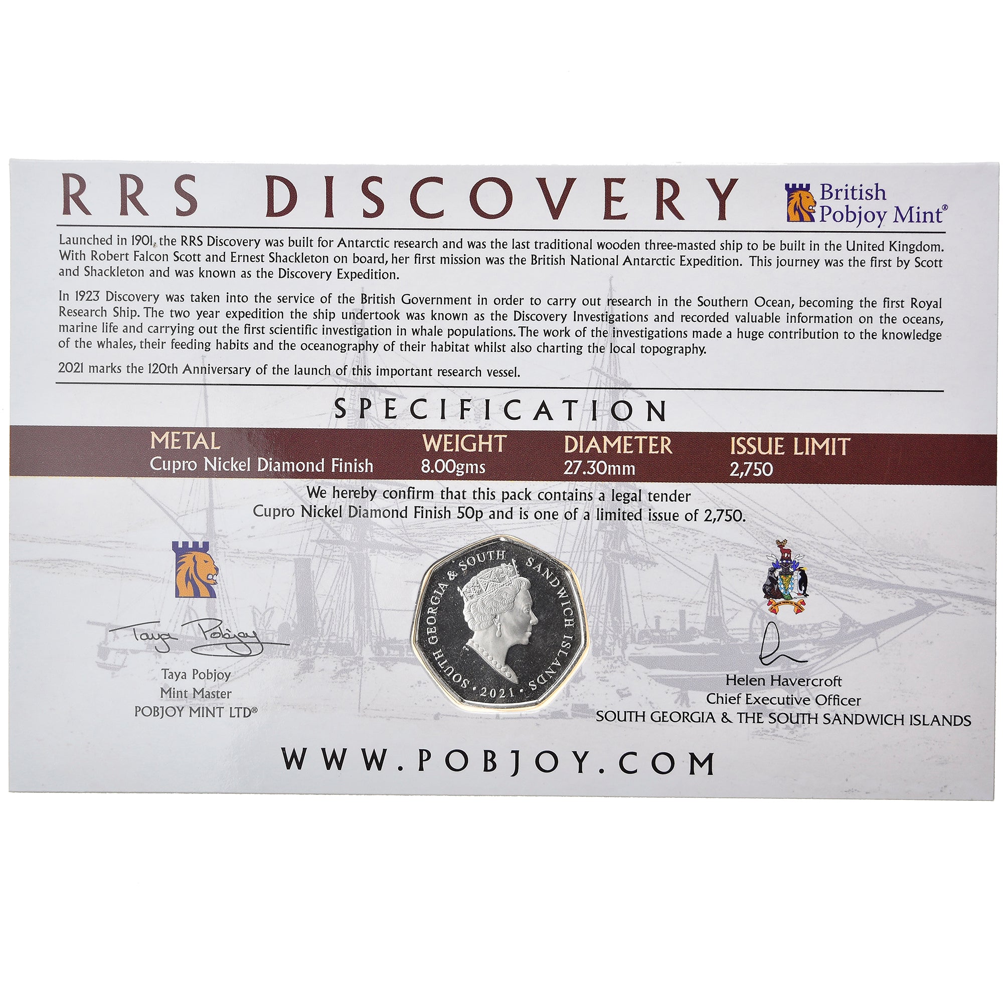Moneta, Georgia del Sud e Isole Sandwich Meridionali, RRS Discovery, 50 Pence