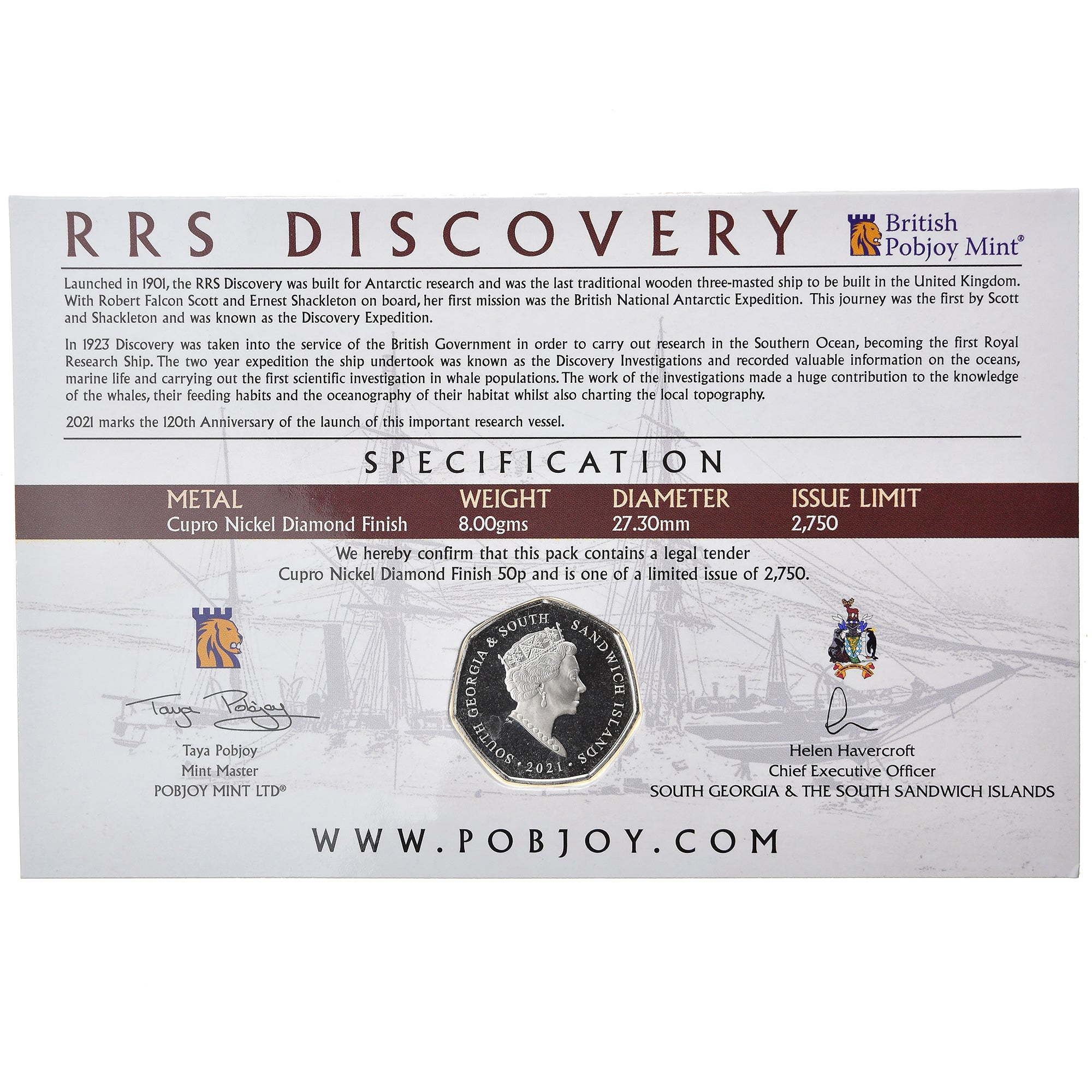 Moneta, Georgia del Sud e Isole Sandwich Meridionali, RRS Discovery, 50 Pence