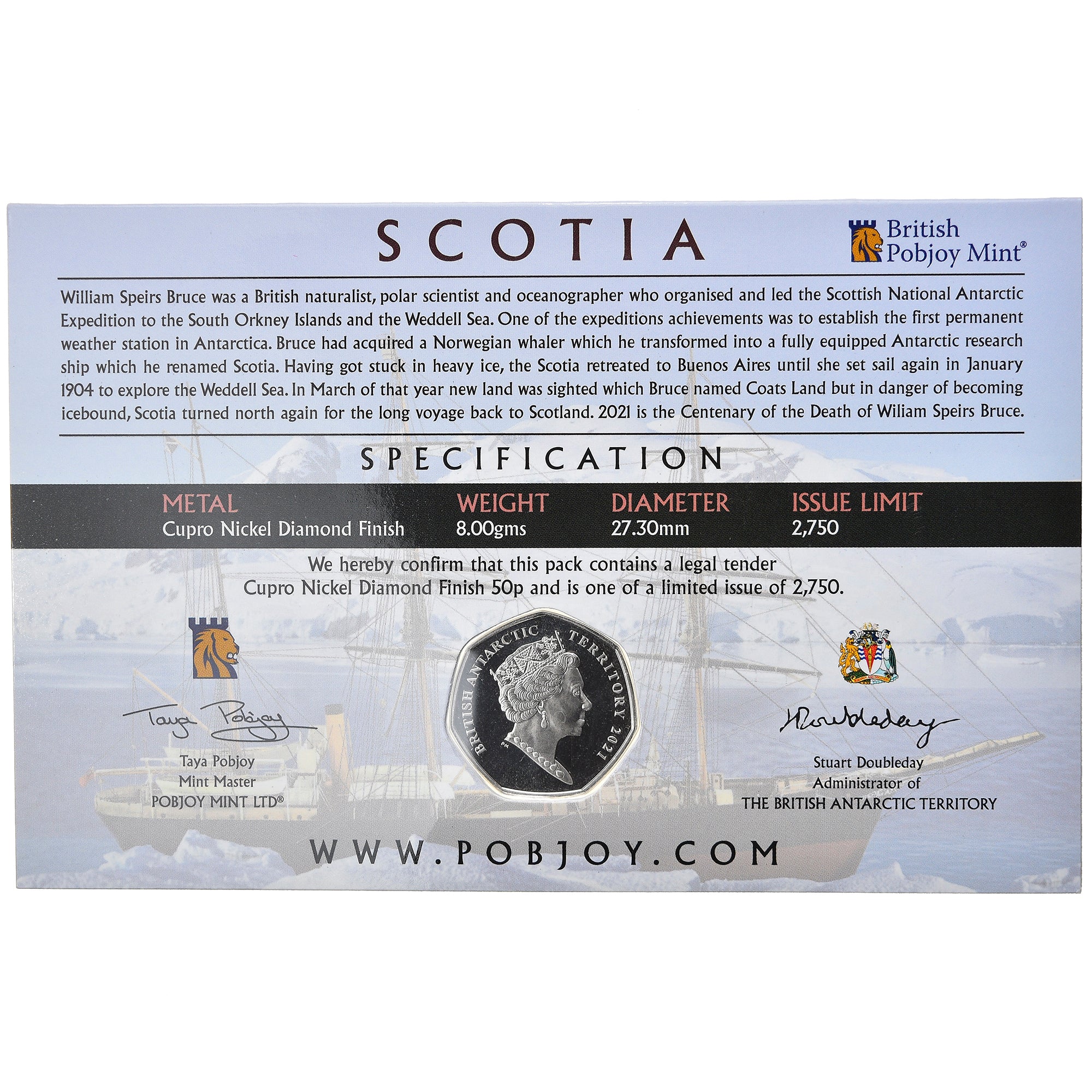 Moneda, Islas Georgias del Sur y Sandwich del Sur, Scotia, 50 Pence, 2021, FDC