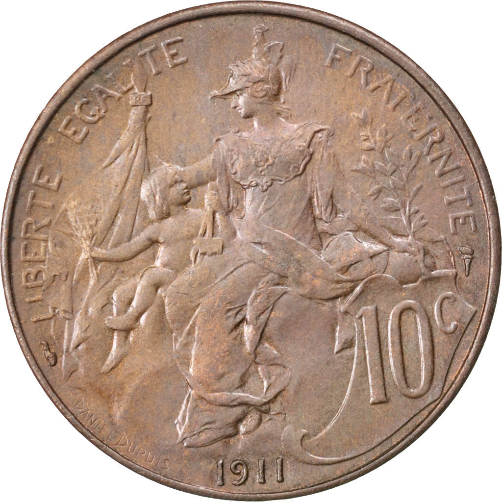 Francia, Dupuis, 10 Centimes, 1911, BB+, Bronzo, KM:843, Gadoury:277
