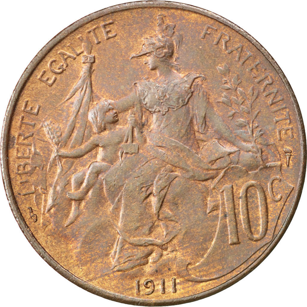FRANCE, Dupuis, 10 Centimes, 1911, Paris, KM #843, AU(55-58), Bronze, 30,...