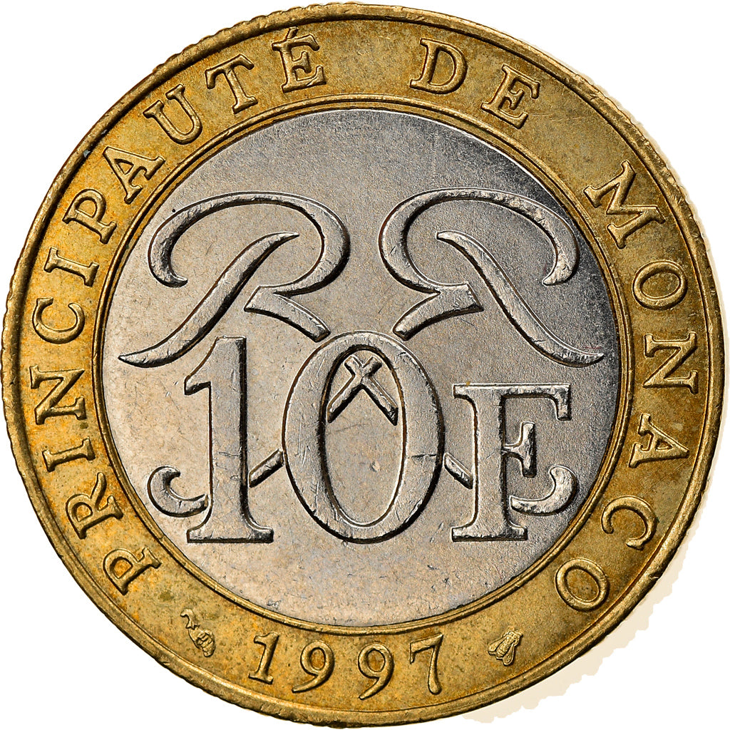 Coin, Monaco, Rainier III, 10 Francs, 1997, EF(40-45), Bi-Metallic, KM:163