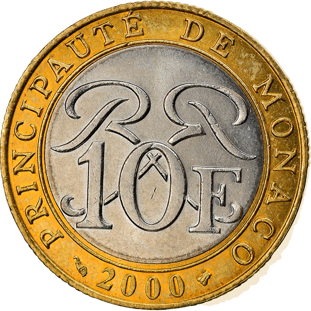 Coin, Monaco, Rainier III, 10 Francs, 2000, AU(55-58), Bi-Metallic, KM:163