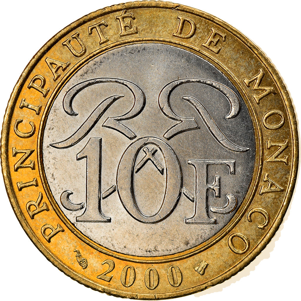 Coin, Monaco, Rainier III, 10 Francs, 2000, AU(55-58), Bi-Metallic, KM:163