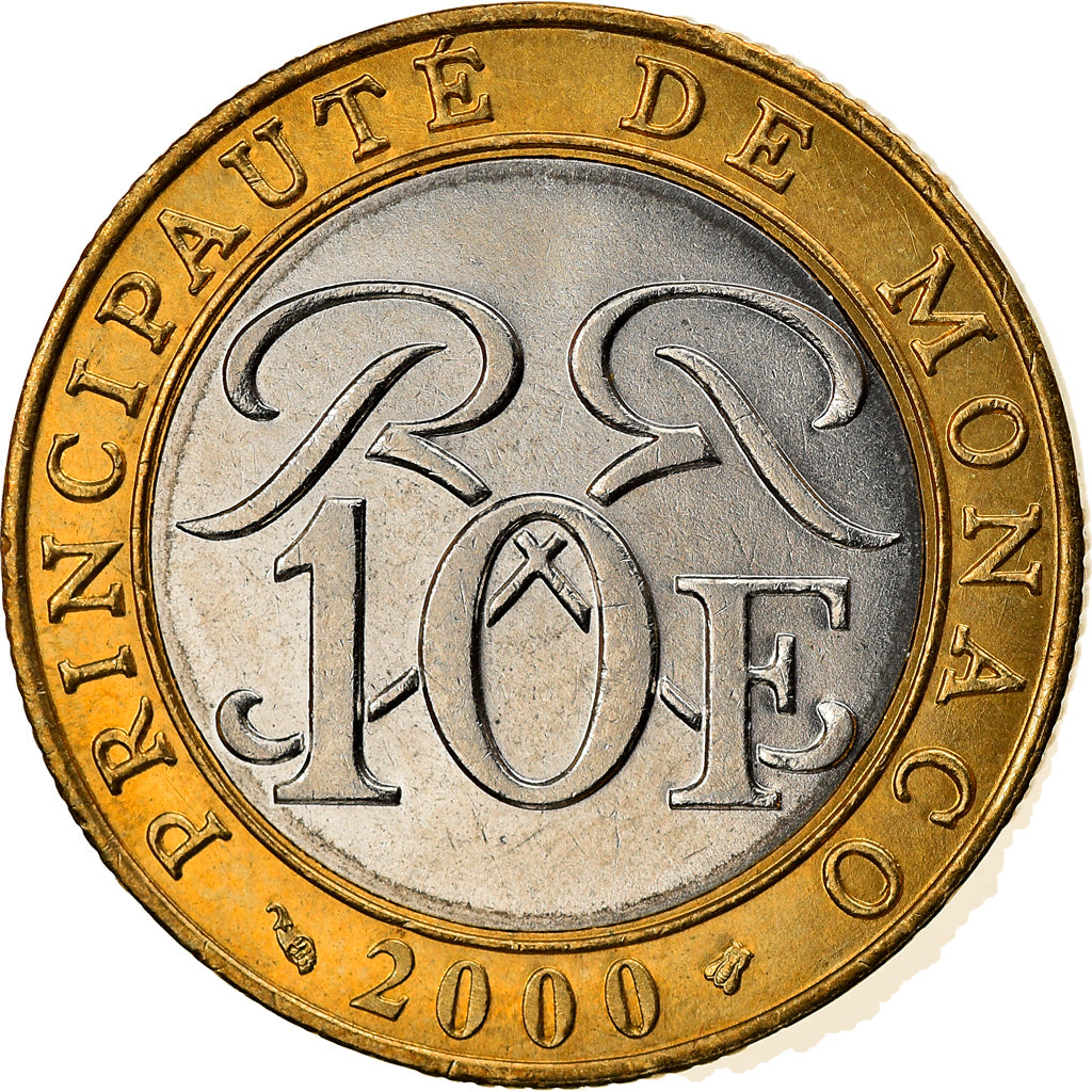 Coin, Monaco, Rainier III, 10 Francs, 2000, AU(55-58), Bi-Metallic, KM:163